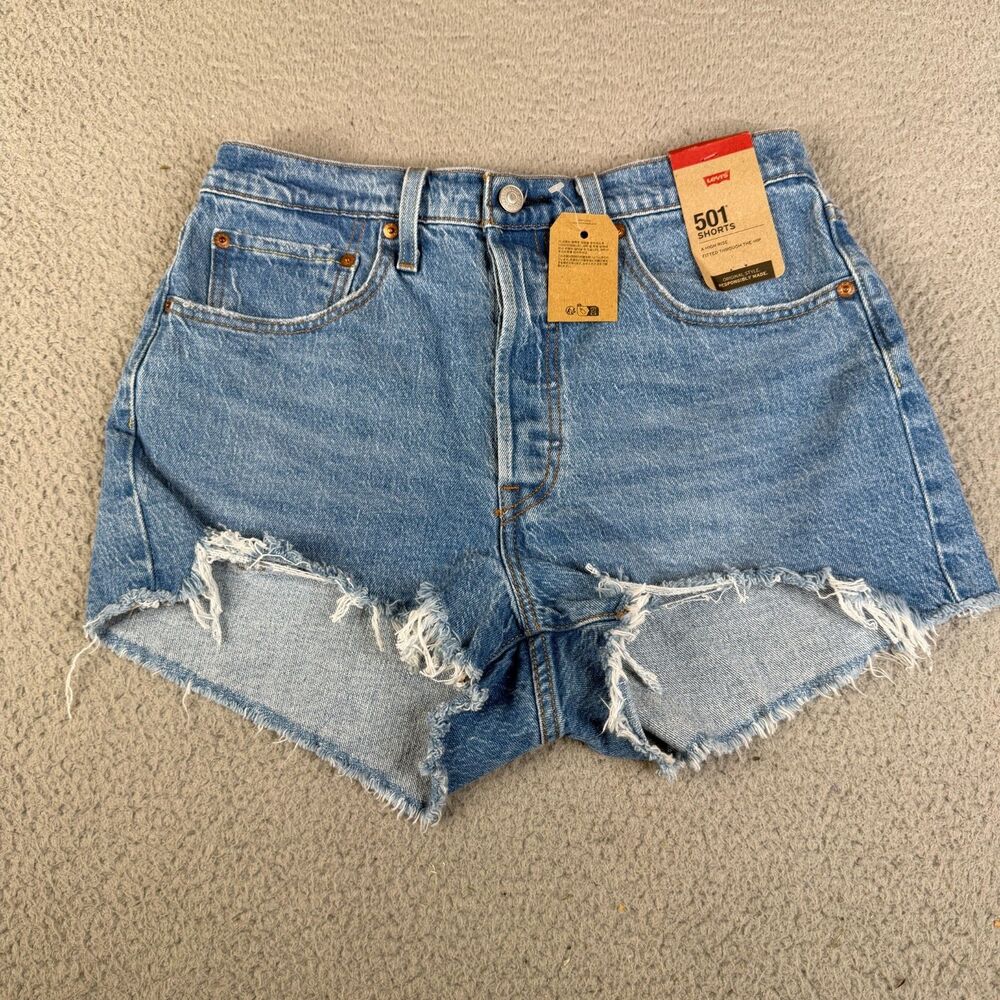 LEVI'S  501 Cut Off Shorts Womens 30 x 3" Blue High Rise Denim Raw Hem Frayed